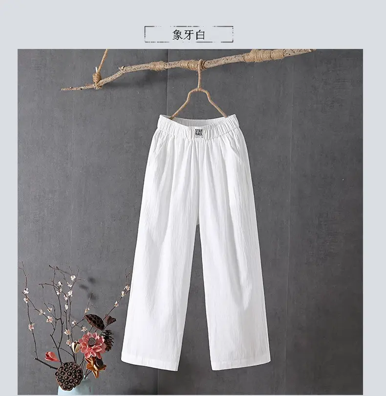 Women Slimming Cotton Linen Pants Gray Plus Size — feature 6
