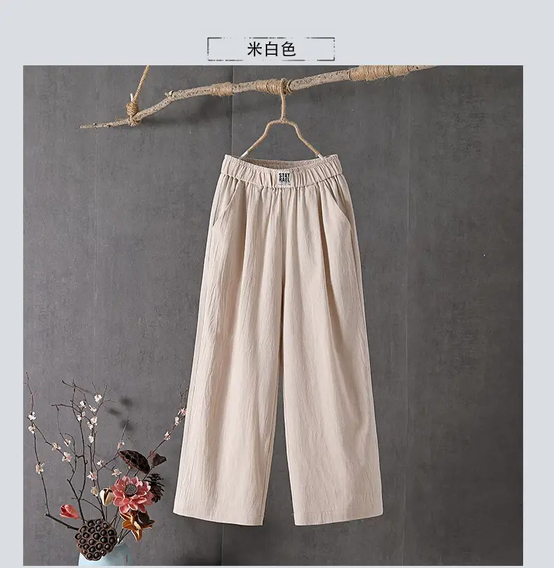 Women Slimming Cotton Linen Pants Gray Plus Size — feature 7