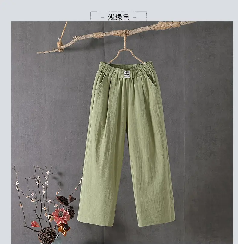 Women Slimming Cotton Linen Pants Gray Plus Size — feature 8