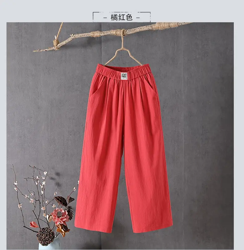 Women Slimming Cotton Linen Pants Gray Plus Size — feature 9
