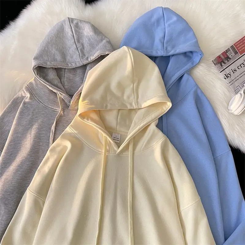 Men Women Hooded Sweatshirt Grey Cotton Neutral Solid - Image 19