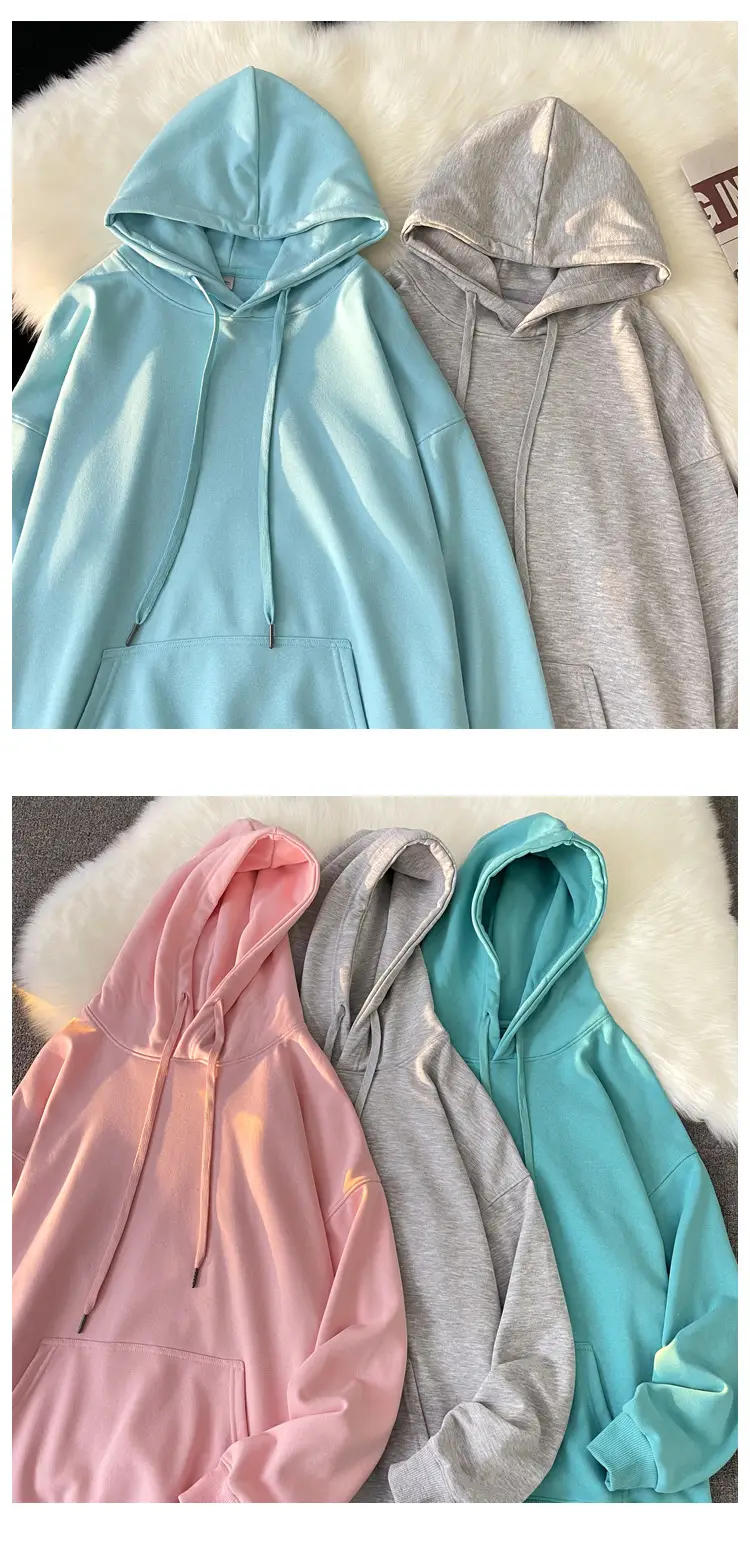 Men Women Hooded Sweatshirt Grey Cotton Neutral Solid — feature 10