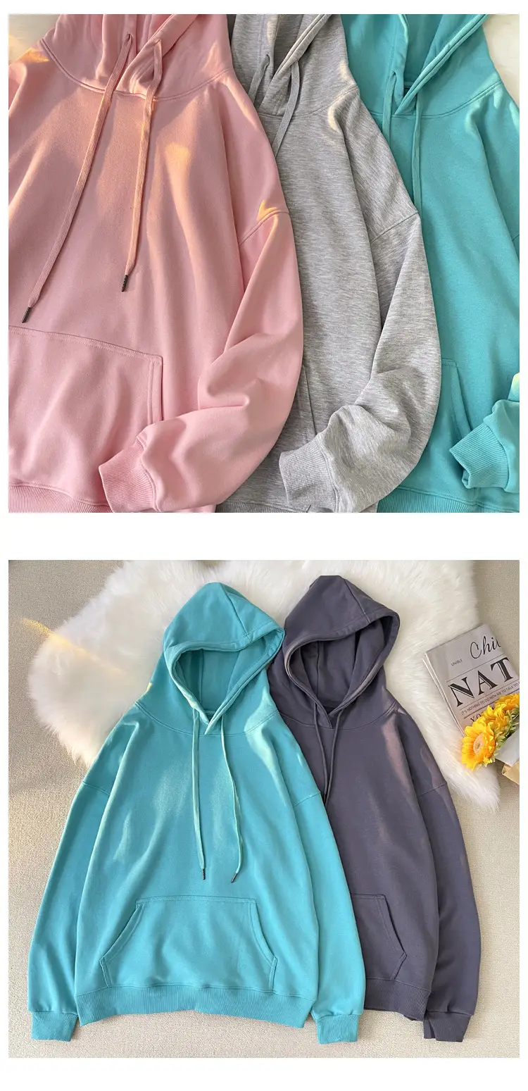Men Women Hooded Sweatshirt Grey Cotton Neutral Solid — feature 11