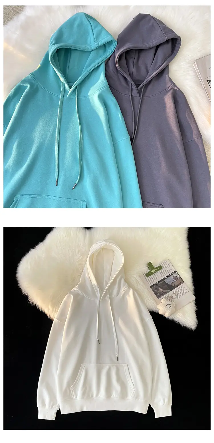 Men Women Hooded Sweatshirt Grey Cotton Neutral Solid — feature 12