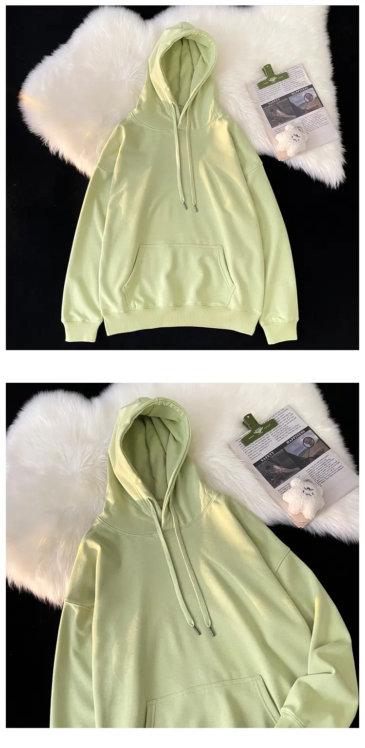 Men Women Hooded Sweatshirt Grey Cotton Neutral Solid — feature 14