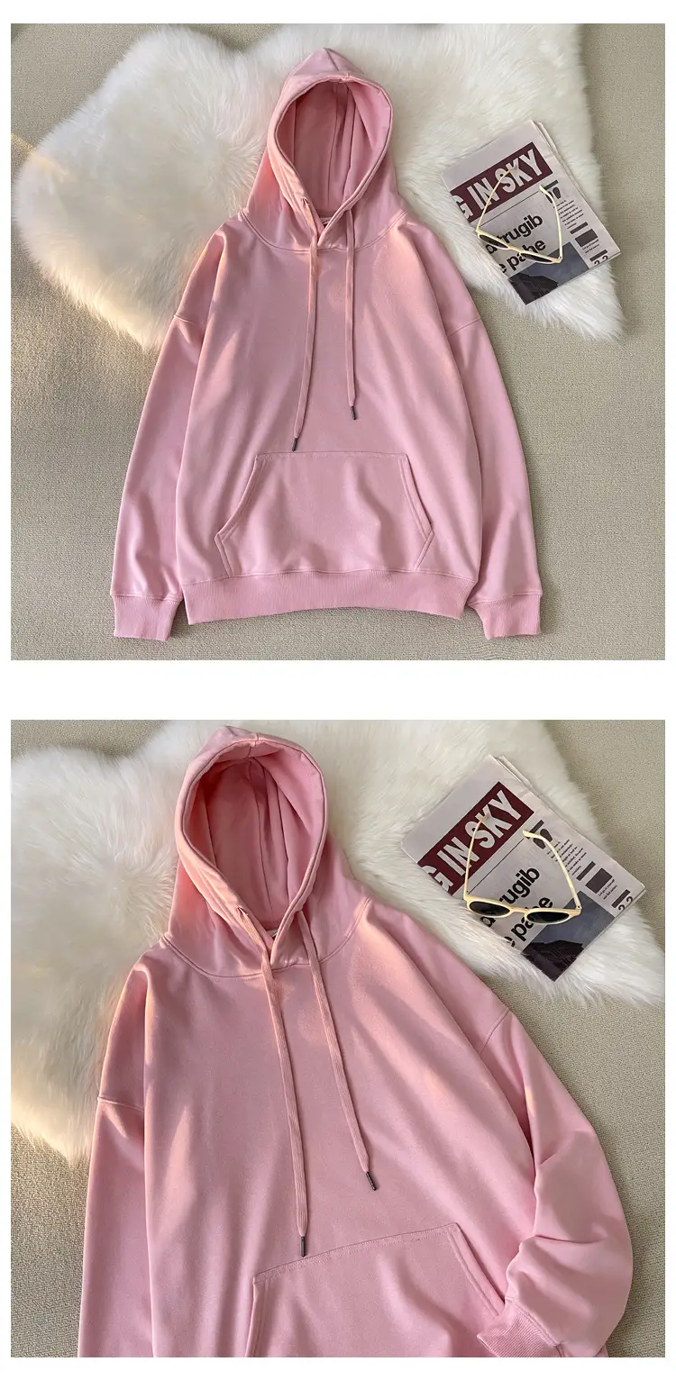 Men Women Hooded Sweatshirt Grey Cotton Neutral Solid — feature 15