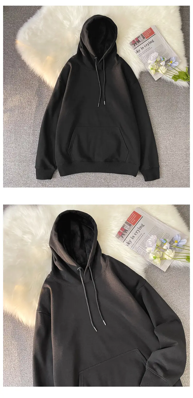 Men Women Hooded Sweatshirt Grey Cotton Neutral Solid — feature 16