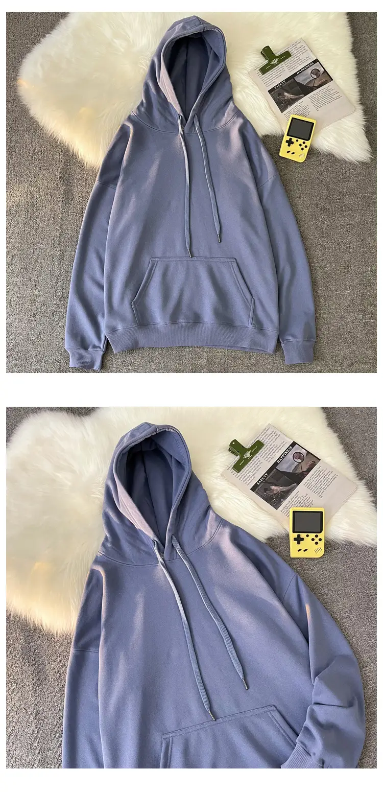 Men Women Hooded Sweatshirt Grey Cotton Neutral Solid — feature 17