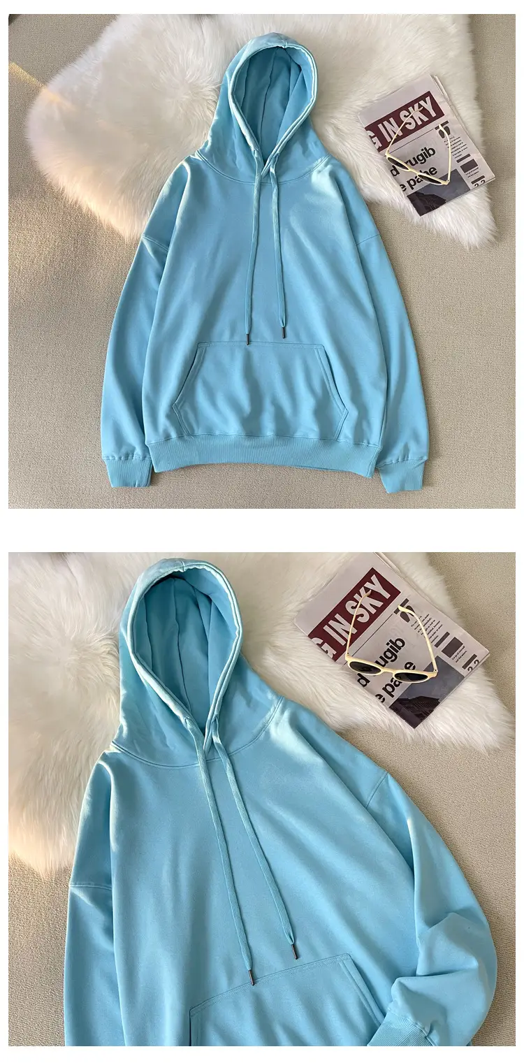 Men Women Hooded Sweatshirt Grey Cotton Neutral Solid — feature 18