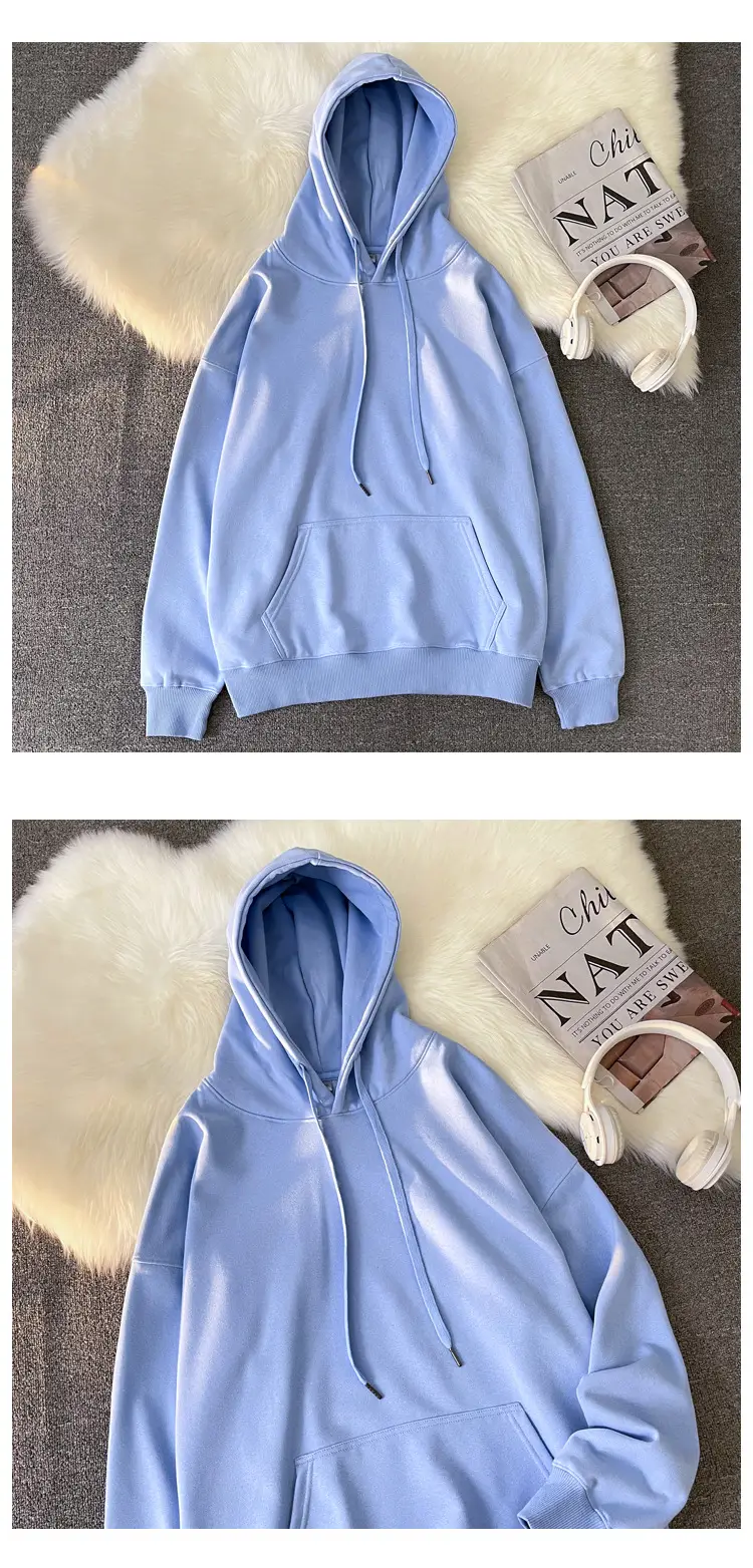 Men Women Hooded Sweatshirt Grey Cotton Neutral Solid — feature 19