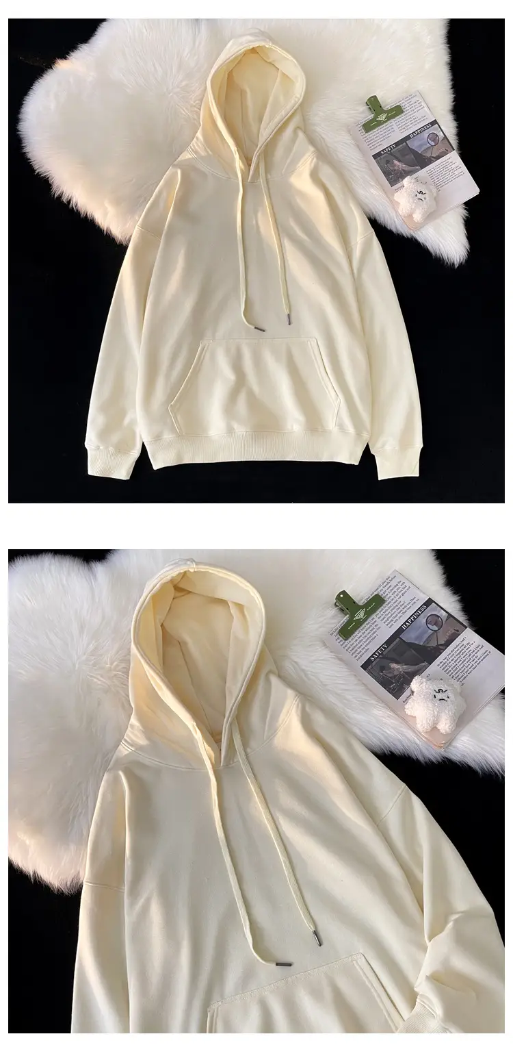 Men Women Hooded Sweatshirt Grey Cotton Neutral Solid — feature 20