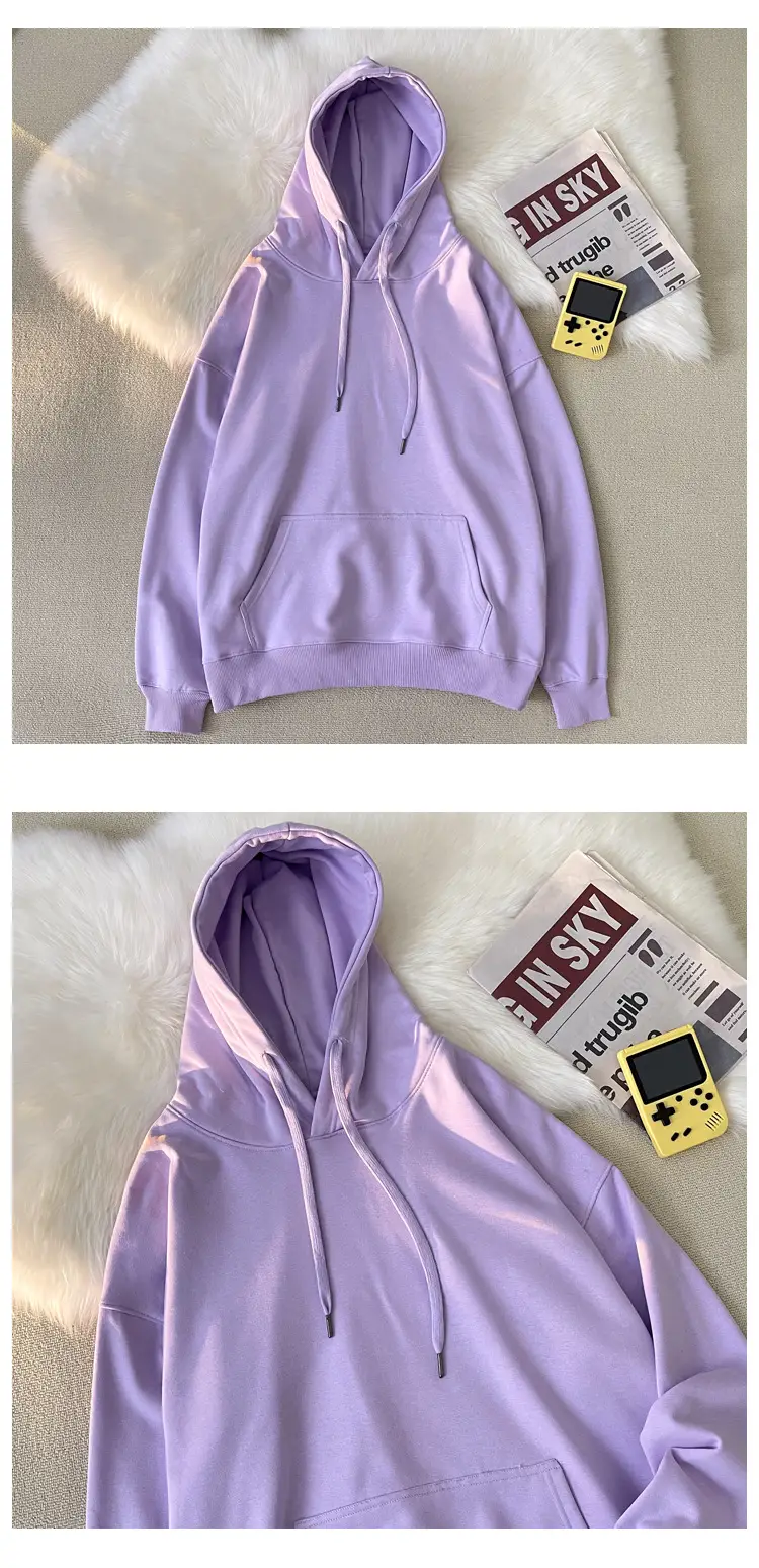 Men Women Hooded Sweatshirt Grey Cotton Neutral Solid — feature 21
