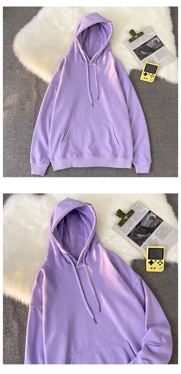 Men Women Hooded Sweatshirt Grey Cotton Neutral Solid — feature 22