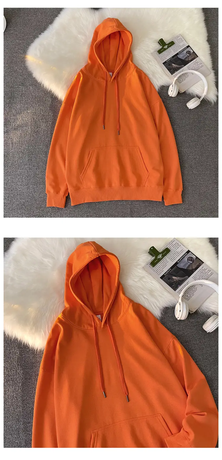 Men Women Hooded Sweatshirt Grey Cotton Neutral Solid — feature 23