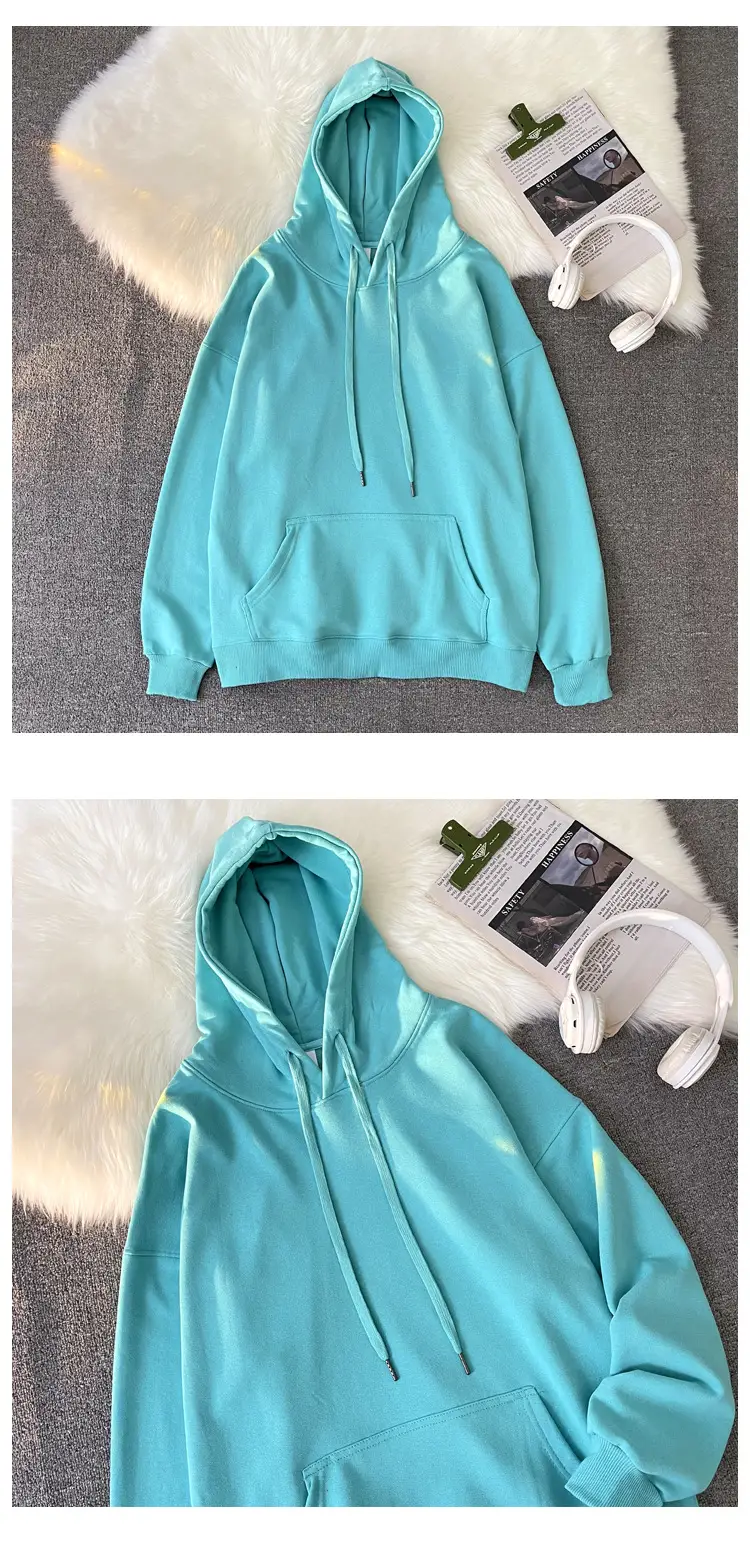Men Women Hooded Sweatshirt Grey Cotton Neutral Solid — feature 24