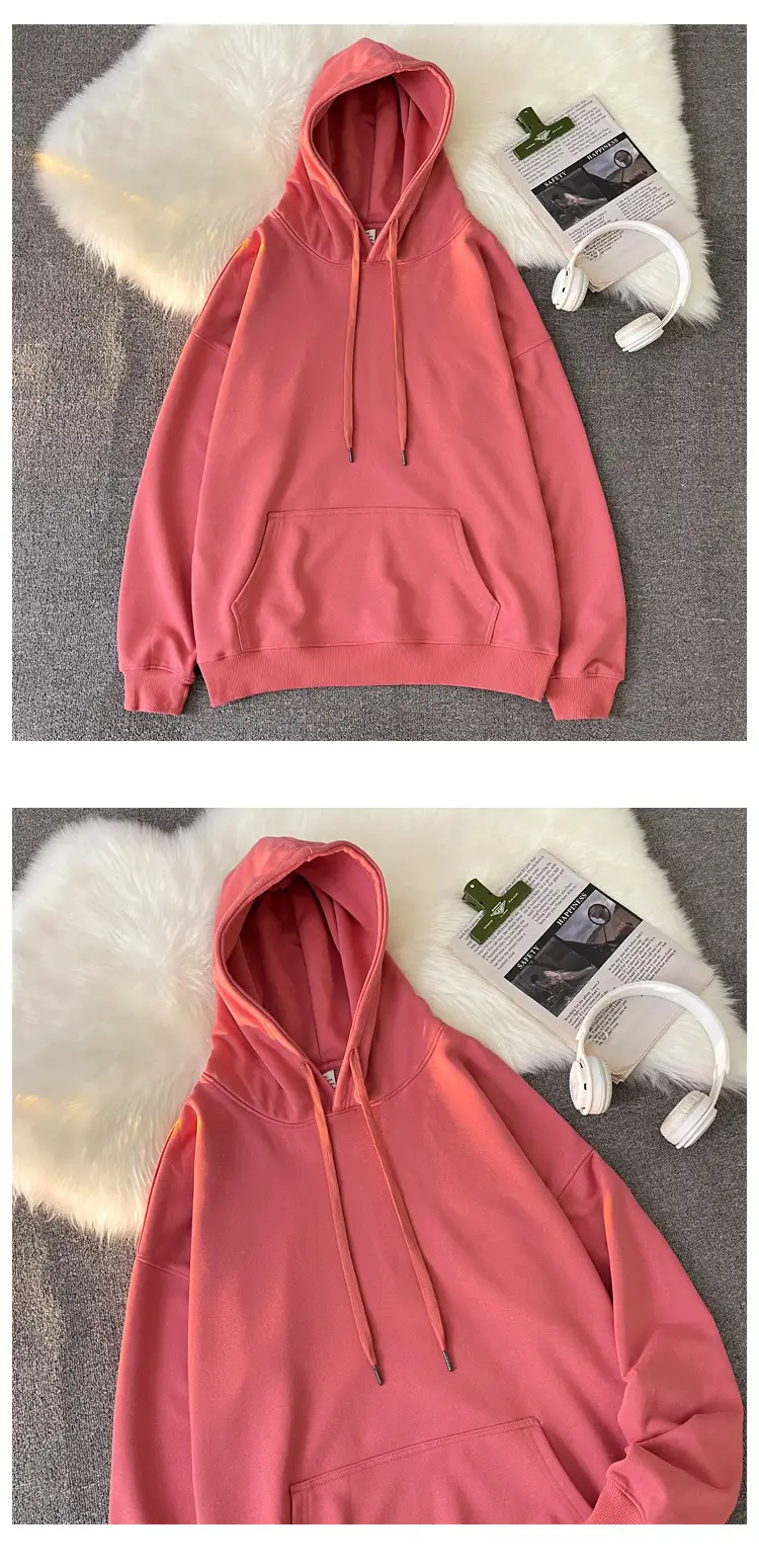 Men Women Hooded Sweatshirt Grey Cotton Neutral Solid — feature 25