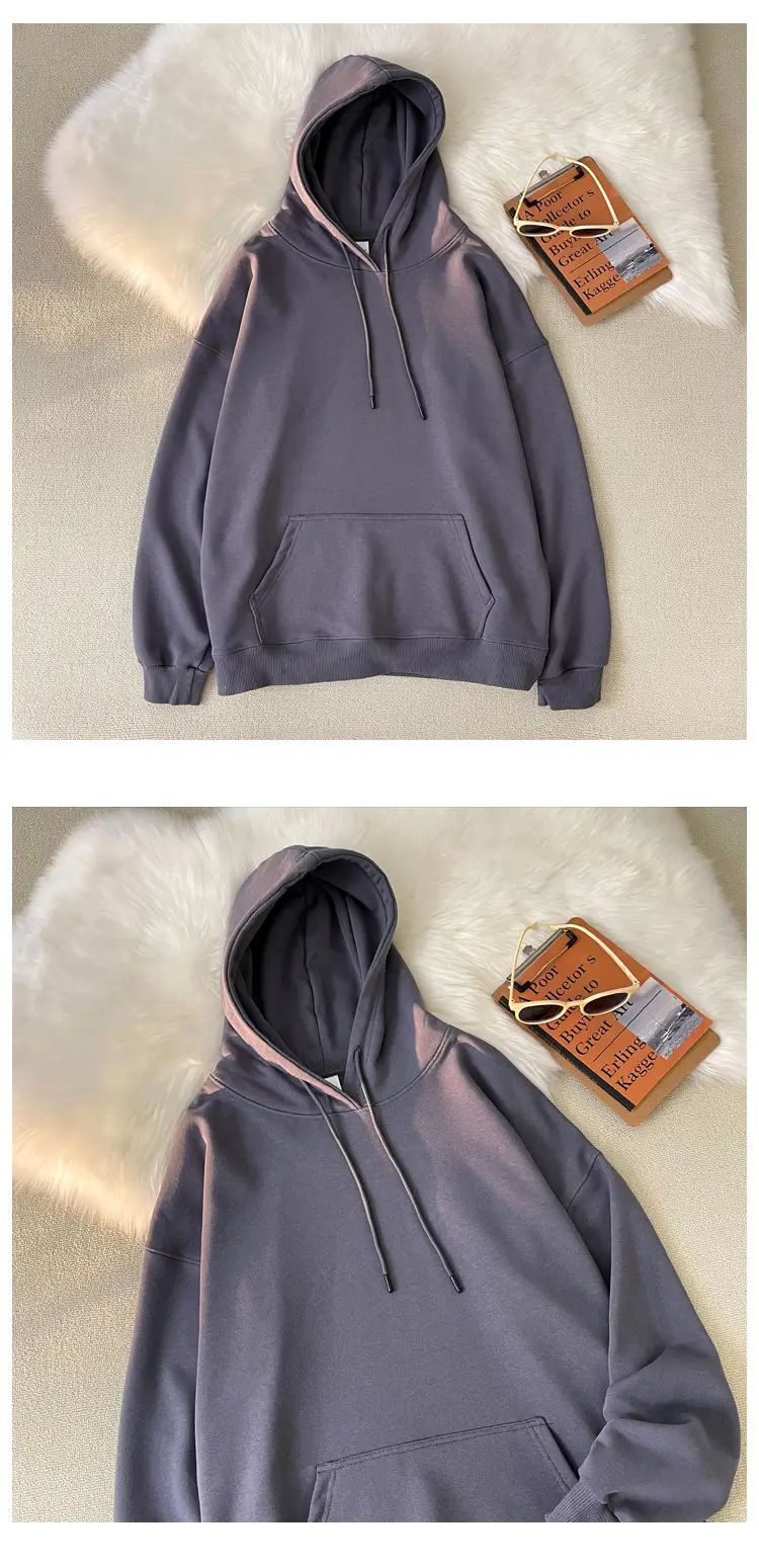 Men Women Hooded Sweatshirt Grey Cotton Neutral Solid — feature 26