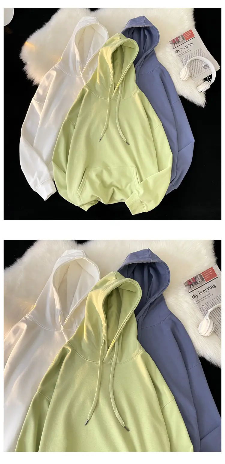 Men Women Hooded Sweatshirt Grey Cotton Neutral Solid — feature 6