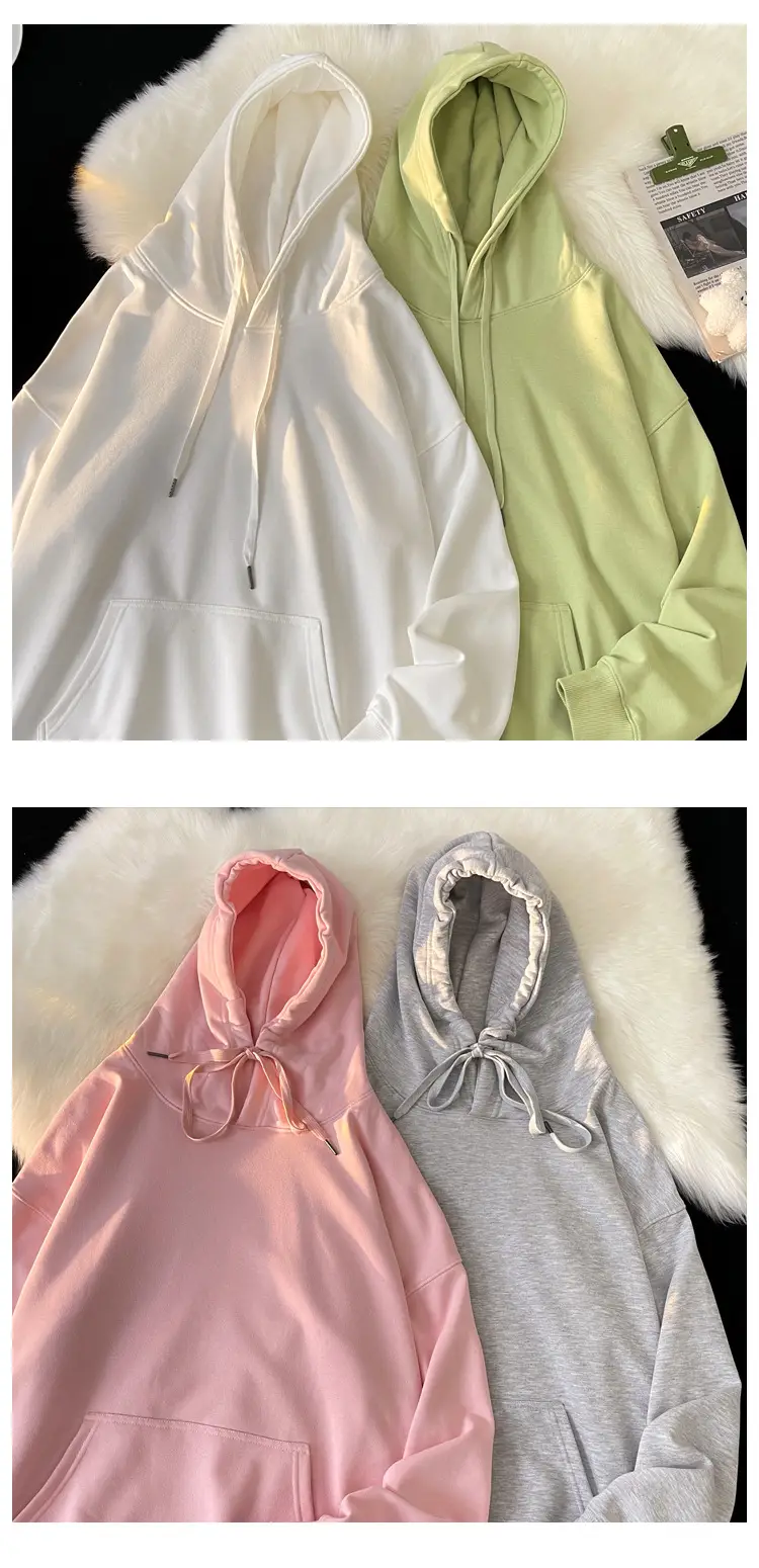 Men Women Hooded Sweatshirt Grey Cotton Neutral Solid — feature 8