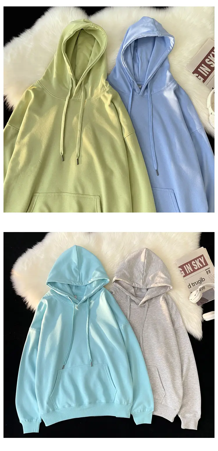 Men Women Hooded Sweatshirt Grey Cotton Neutral Solid — feature 9