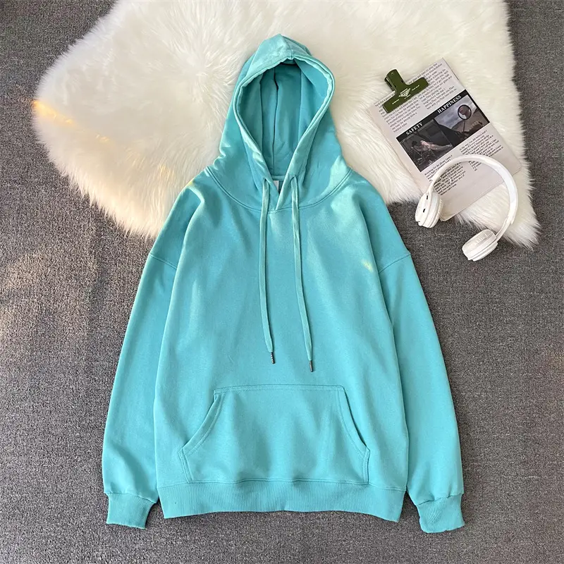 Men Women Hooded Sweatshirt Grey Cotton Neutral Solid - Image 11
