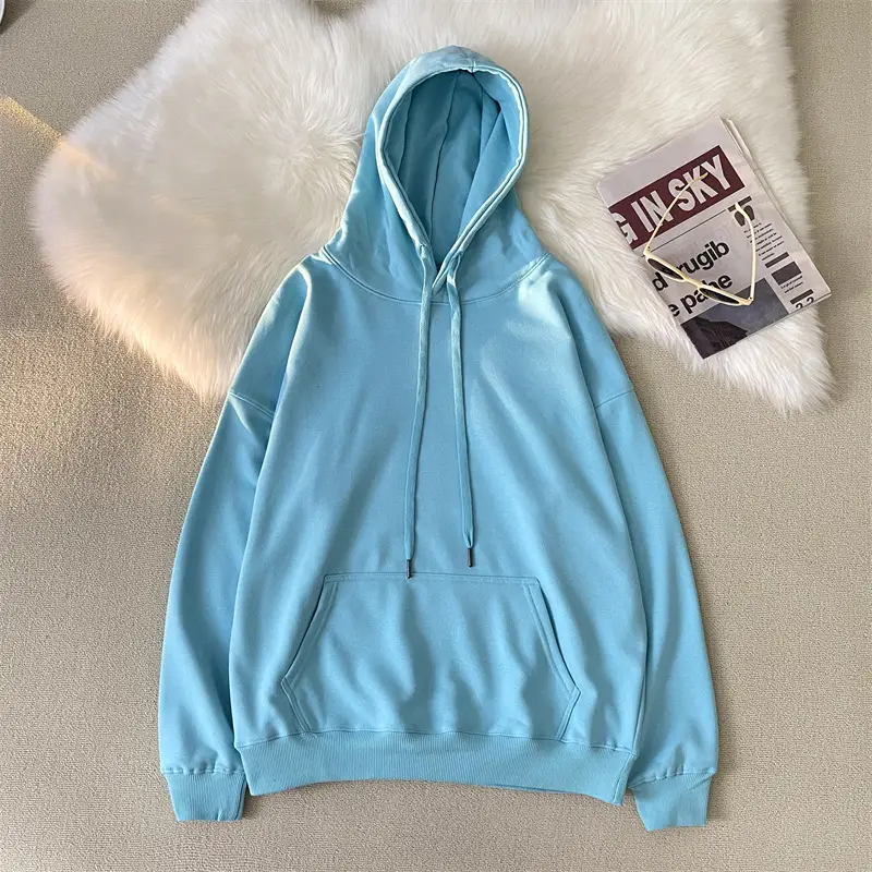 Men Women Hooded Sweatshirt Grey Cotton Neutral Solid - Image 12