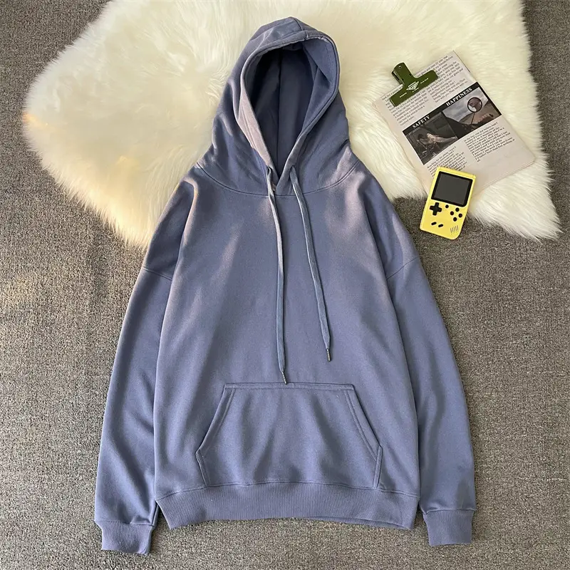Men Women Hooded Sweatshirt Grey Cotton Neutral Solid - Image 13