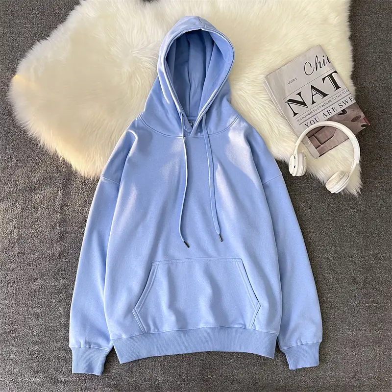 Men Women Hooded Sweatshirt Grey Cotton Neutral Solid - Image 14