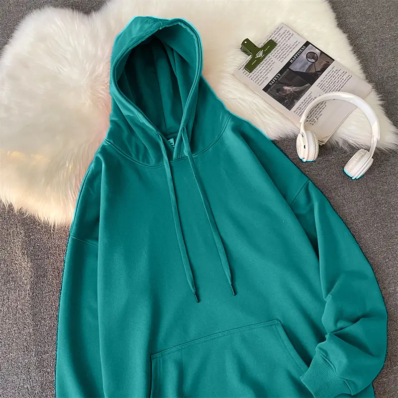 Men Women Hooded Sweatshirt Grey Cotton Neutral Solid - Image 16