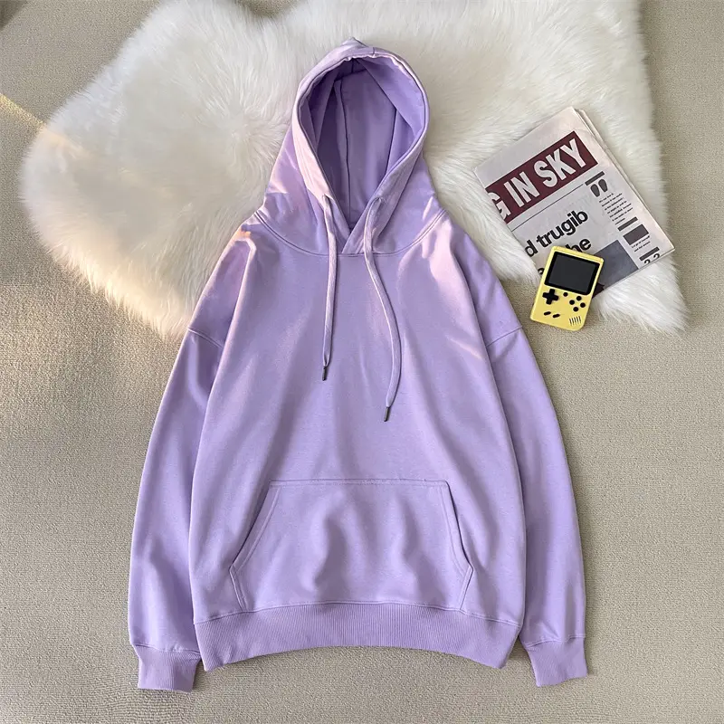 Men Women Hooded Sweatshirt Grey Cotton Neutral Solid - Image 2
