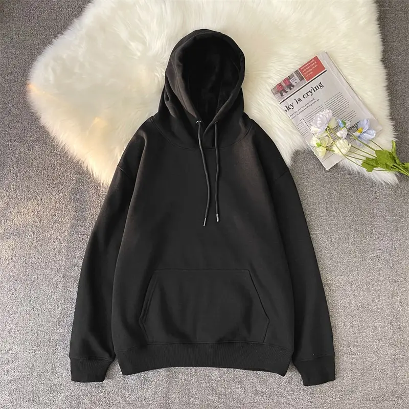 Men Women Hooded Sweatshirt Grey Cotton Neutral Solid - Image 3
