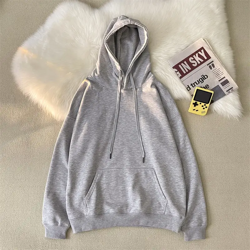 Men Women Hooded Sweatshirt Grey Cotton Neutral Solid - Image 4