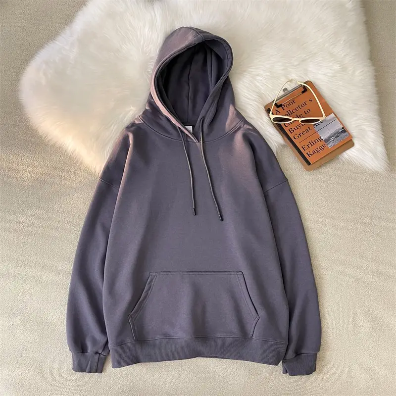 Men Women Hooded Sweatshirt Grey Cotton Neutral Solid - Image 6