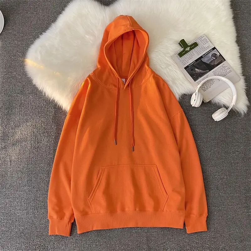 Men Women Hooded Sweatshirt Grey Cotton Neutral Solid - Image 7
