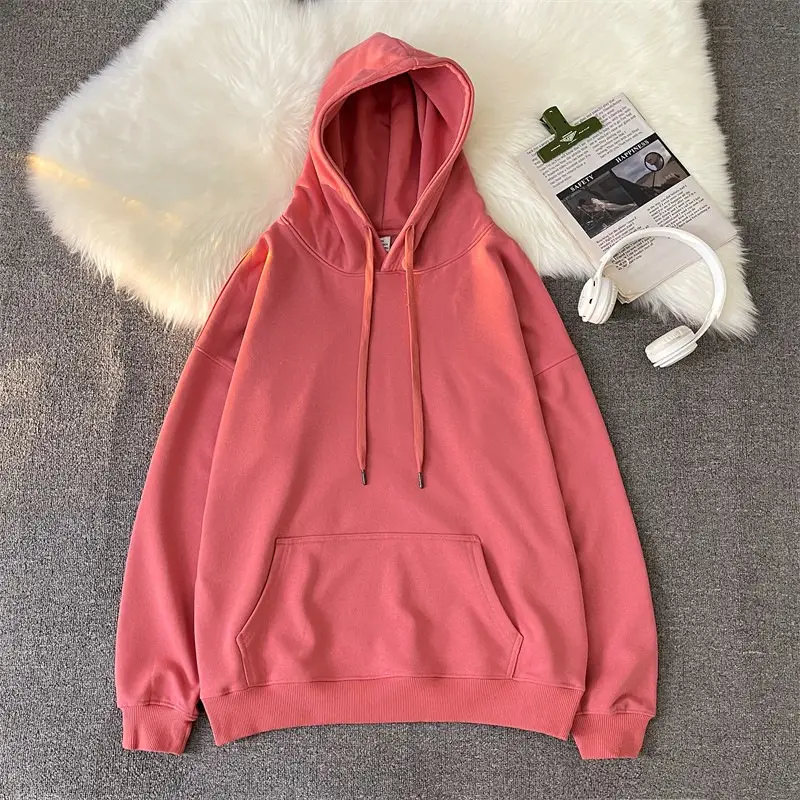 Men Women Hooded Sweatshirt Grey Cotton Neutral Solid - Image 8