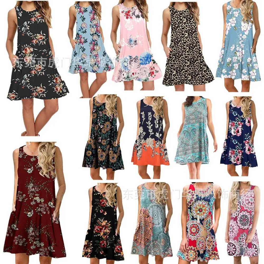 Women's Floral Print Sleeveless Skirt Dress Large Hem - Image 47