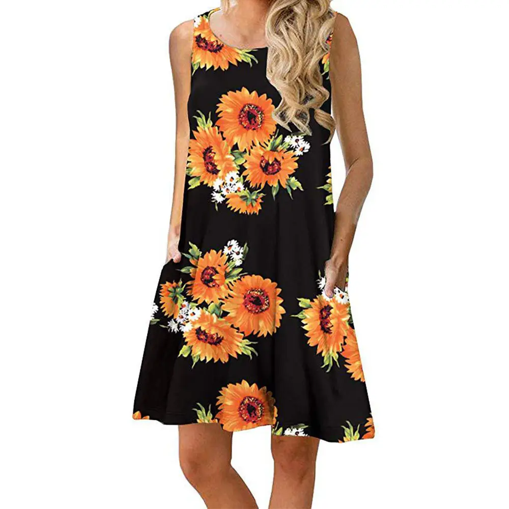 Women's Floral Print Sleeveless Skirt Dress Large Hem - Image 48