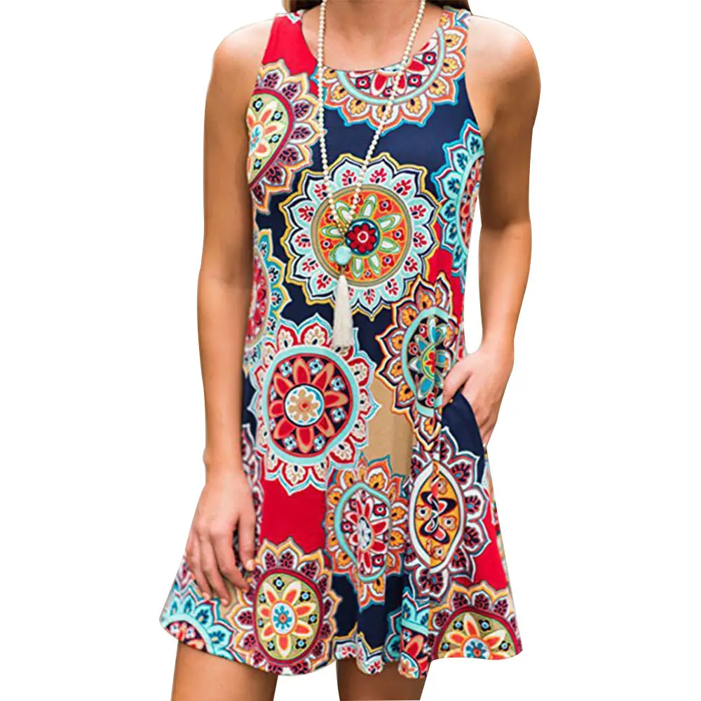 Women's Floral Print Sleeveless Skirt Dress Large Hem - Image 50