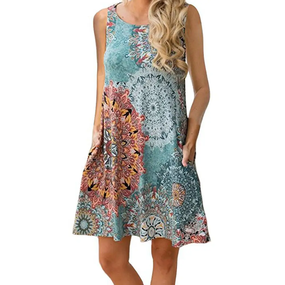 Women's Floral Print Sleeveless Skirt Dress Large Hem — feature 14