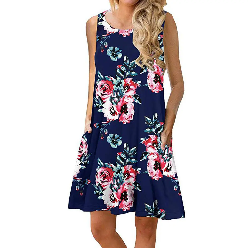 Women's Floral Print Sleeveless Skirt Dress Large Hem — feature 20