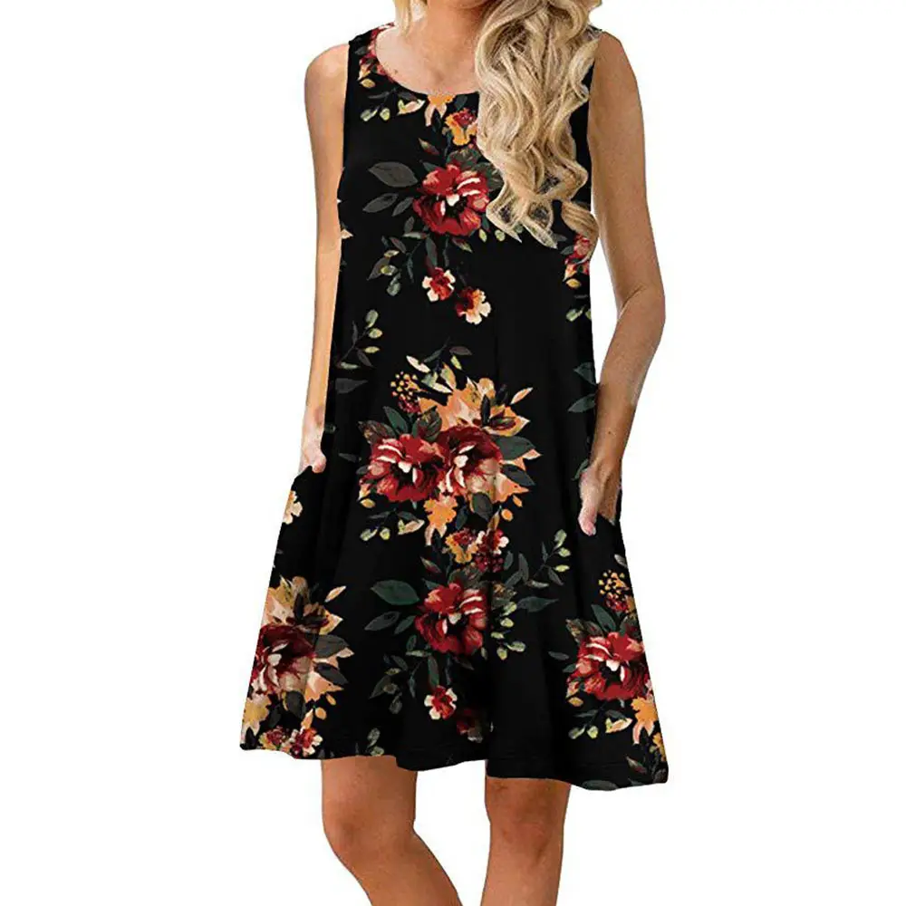 Women's Floral Print Sleeveless Skirt Dress Large Hem - Image 10