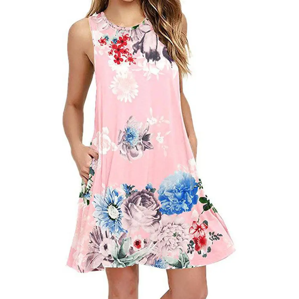Women's Floral Print Sleeveless Skirt Dress Large Hem - Image 18