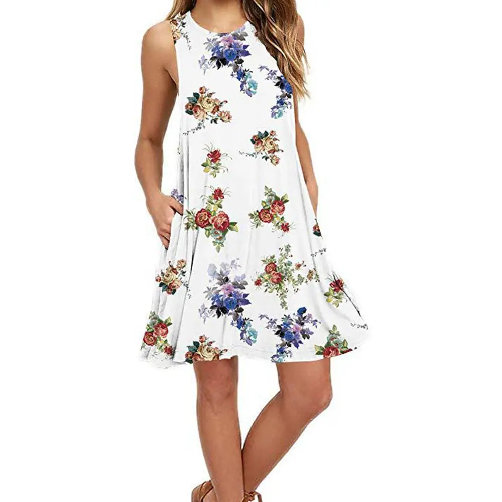 Women's Floral Print Sleeveless Skirt Dress Large Hem - Image 19
