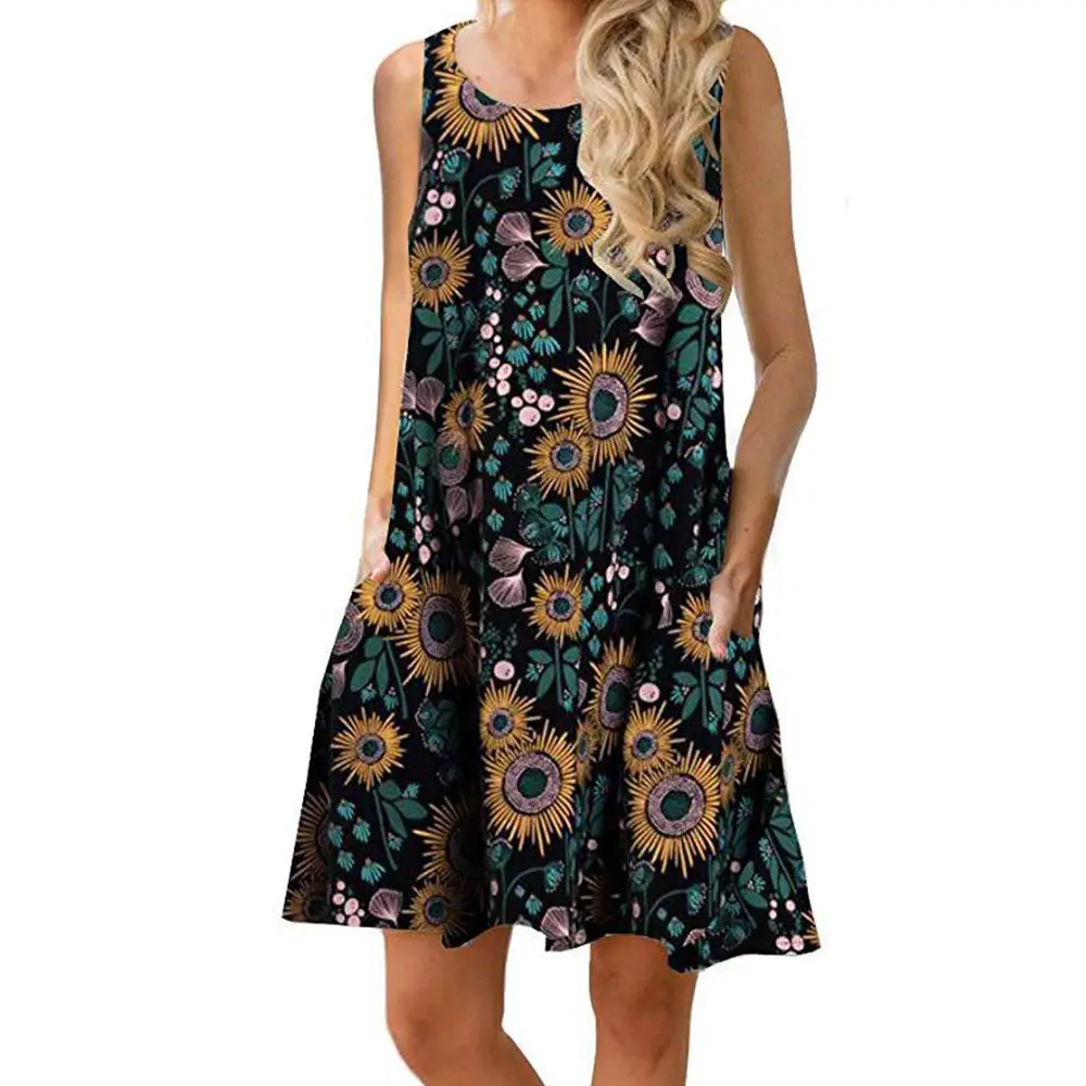 Women's Floral Print Sleeveless Skirt Dress Large Hem - Image 21
