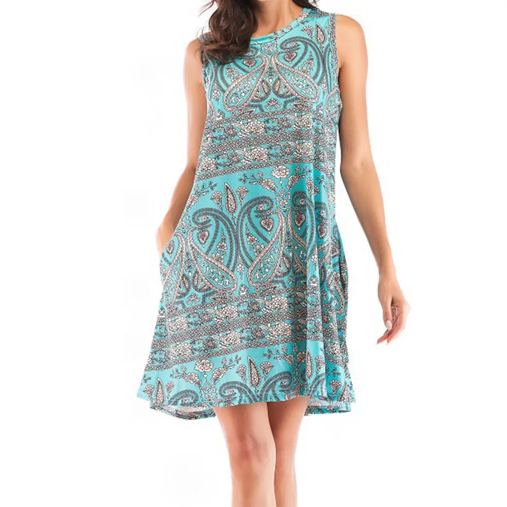 Women's Floral Print Sleeveless Skirt Dress Large Hem - Image 23