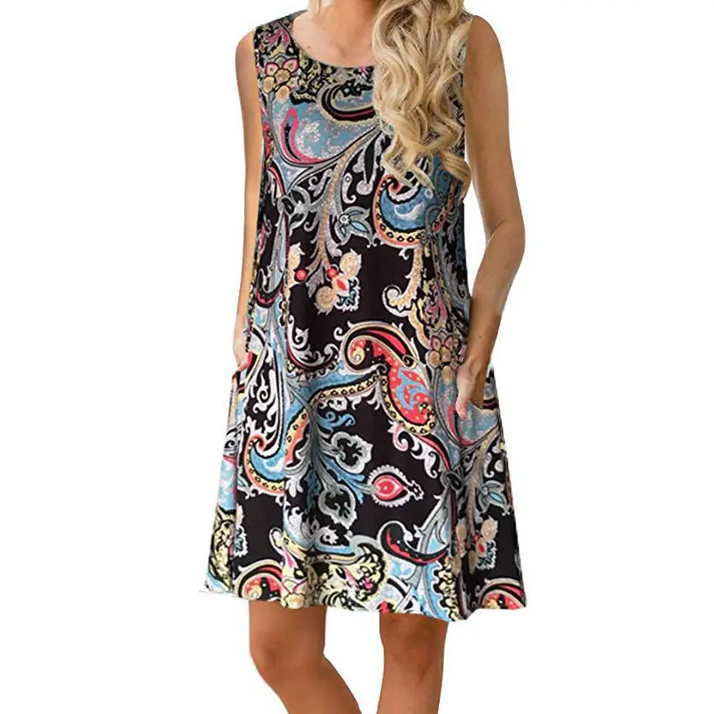 Women's Floral Print Sleeveless Skirt Dress Large Hem - Image 25