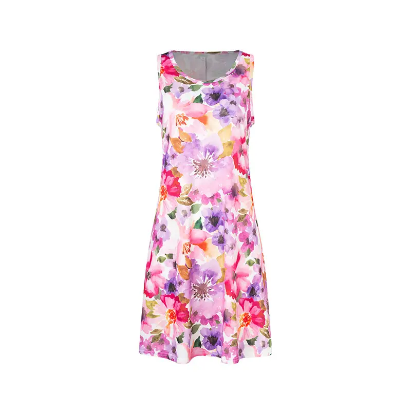 Women's Floral Print Sleeveless Skirt Dress Large Hem - Image 43