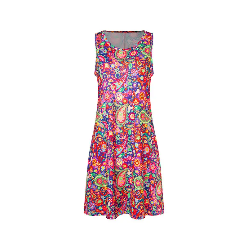 Women's Floral Print Sleeveless Skirt Dress Large Hem - Image 44