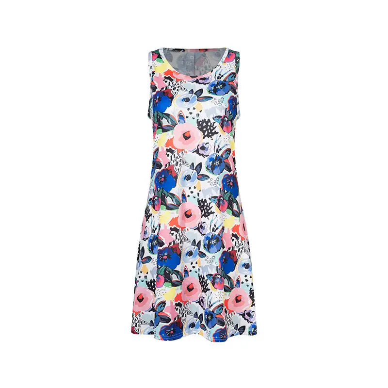 Women's Floral Print Sleeveless Skirt Dress Large Hem - Image 45