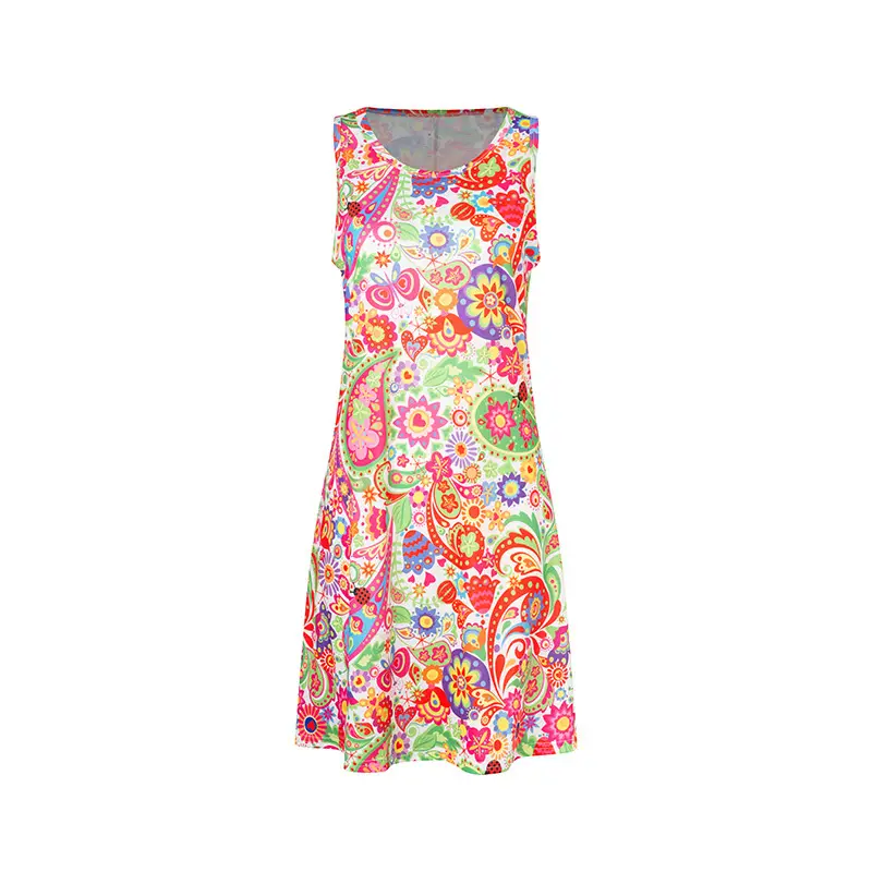 Women's Floral Print Sleeveless Skirt Dress Large Hem - Image 46